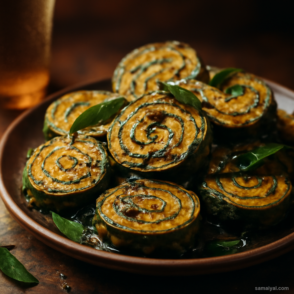 Gujarat Patra Colocasia Leaf Besan Roll Steamed Tempered